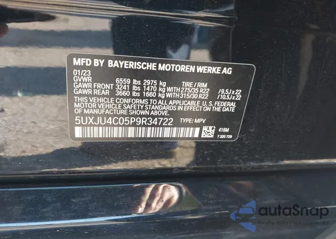 2023 BMW X5 M50I from USA, damaged, VIN 5UXJU4C05P9R34722